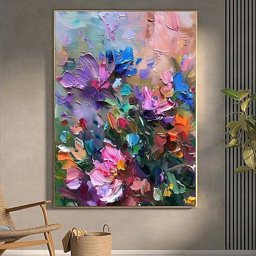 handgefertigtes Ölgemälde auf Leinwand, Wandkunst, Dekoration, abstrakte Blumen für die Inneneinrichtung, gerolltes, rahmenloses, ungedehntes Gemälde Image