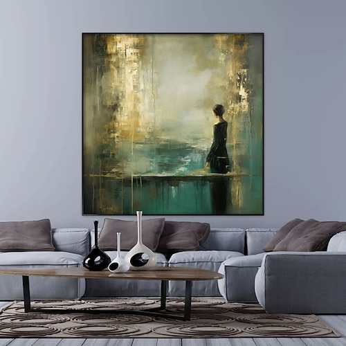 handgemachtes Ölgemälde Leinwand Wandkunst Dekoration Retro Frau Figur goldene abstrakte Landschaft für Wohnkultur gerollt rahmenlos ungedehntes Gemälde Image