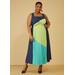 Plus Size Colorblock Pleated Maxi Dress