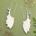 'Bat-Shaped Sterling Silver and Natural Peridot Drop Earrings'