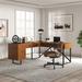 14 Karat Home Inc. Alfons Height Adjustable L-Shaped Executive Desk Wood/Metal/Wicker/Rattan in Black/Brown | 70 W x 60 D in | Wayfair