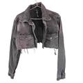 Free People Jackets & Coats | Free People Size Medium Black Denim Jean Cropped Jacket Distressed Hem | Color: Black | Size: M