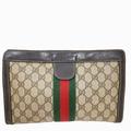 Gucci Bags | Gucci Parfums Gg Pattern Sherry Clutch Hand Bag Pvc Leather Brown Italy | Color: Brown | Size: W 10.6 X H 6.7 X D 3.1 " (Approx.)