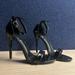 Zara Shoes | Black Patent Leather Open Toe Sandal Heels With Ankle Strap | Color: Black | Size: 39