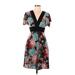 Velvet Torch Casual Dress - Wrap: Teal Floral Dresses - Women's Size Large