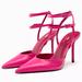 Zara Shoes | Nwt Zara High Stiletto Heels Leather Slingback Pump Fuschia Pink 1203/210 6.5 10 | Color: Pink/Silver | Size: Various