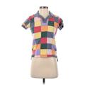 Ralph Lauren Short Sleeve Polo Shirt: Purple Plaid Tops - Women's Size Small