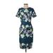 Adrianna Papell Casual Dress - Sheath Crew Neck Short sleeves: Blue Jacquard Dresses - Women's Size 4
