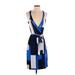 New York & Company Cocktail Dress - Wrap: Blue Color Block Dresses - Women's Size X-Small