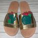 Kate Spade Shoes | Kate Spade Summer Cactus Gold Slides Sandals Women’s Size 7 1/2 | Color: Gold/Green | Size: 7.5