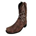 Women's Ankle Boots with Heel - Cowboy Boots Women's Embroidered Western Boots Vintage Western Boots Jeans Cowboy Boots Half Boots Slip On Cowgirl Short Boots Half Height Women's Boots, brown, 9 UK