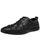 CCAFRET Men Shoes Plus Size Men's Casual Shoes Summer Leather Lace Up Soft Outdoor Beach Walking Shoes Men's Sneakers (Color : Schwarz, Size : 7)