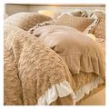 Jacquard Rose Velvet Ruffle Duvet Cover Set, 4 Pieces Fuzzy Duvet Comforter Cover, 1 Bedding Duvet Cover with Zipper Closure & 2 Pillow Shams, Green (Color : Camel, Size : 2.0m bed -220x240cm)