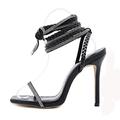 CCAFRET High heels Summer women's shoes High heels Sexy leather sandals Black ankle strap crystal peep toe sandals (Color : Schwarz, Size : 10.5 UK)