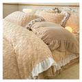 Jacquard Rose Velvet Ruffle Duvet Cover Set, 4 Pieces Fuzzy Duvet Comforter Cover, 1 Bedding Duvet Cover with Zipper Closure & 2 Pillow Shams, Green (Color : Beige Camel, Size : 2.0m bed -220x240cm