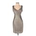 Calvin Klein Cocktail Dress - Sheath: Gold Chevron/Herringbone Dresses - Women's Size 4