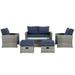 6-Piece Outdoor Rattan Furniture Sets with 2 Armchairs, 2 Ottomans, 1 Loveseat, 1 Coffee Table & Cushions