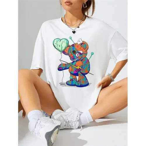 Sommer Frauen Baumwolle T-Shirts kawaii ok Teddybär Grafik drucke T-Shirts Mode lässig weibliche