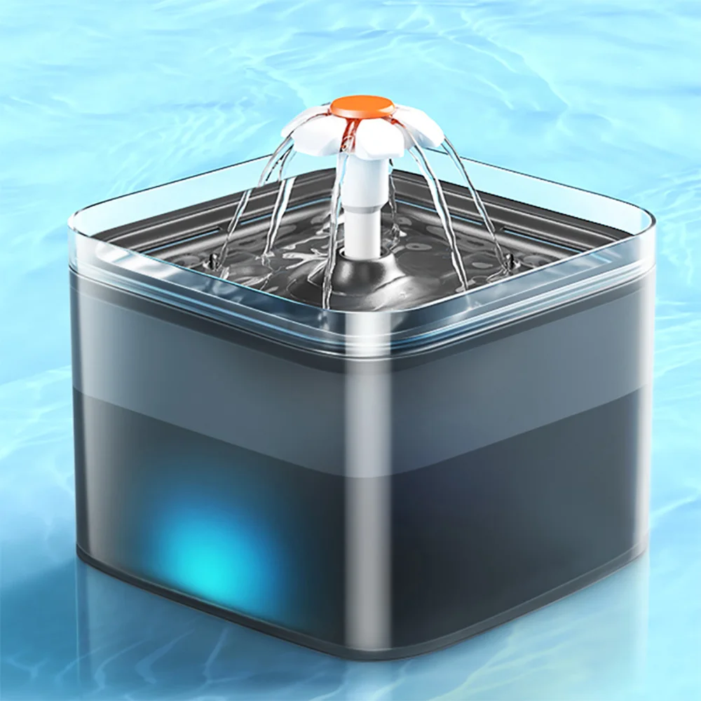 Fontana d'acqua automatica per cani e gatti da 2 litri con illuminazione a LED Dispenser d'acqua per animali domestici USB con filo di ricircolo per mangiatoia per animali domestici
