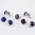 Boucles d'oreilles rondes en pierre naturelle pour femmes bijoux d'été Lapis Lazuli Quartz