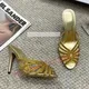 Crystal Peep Parker-Mules dorées pour femmes talons aiguilles hauts de luxe pantoufles métalliques