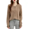 Cardigan à col rond en laine mérinos pour femme pull vintage manches longues tricot vêtements