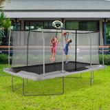Upper Bounce 9'x15' Rectangle Trampoline Set w/Top-Ring Enclosure & Trampoline Basketball Hoop, Ball & Pump, Metal in Black | Wayfair