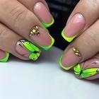 24pcs Summer Green Fake Nails, Cute Butterfly Press On Nails With French Tip, Glossy Glue On Nails Full Cover Short Square False Nails For Women Girls