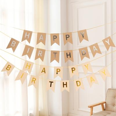 Set, Rope Brown Paper Golden Scalding Silvery Lettering Fishtail Pull Flag Happy Birthday Banner Party Pull Flower Pull Flag Decoration Supplies