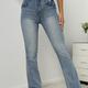 Plain Whiskered Straight Leg Jeans, High Waist Slant Pockets Casual Bootcut Jeans, Women's Denim Jeans & Clothing