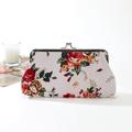 Floral Pattern Long Wallet, Canvas Card Holder Women's Fashion Kiss Lock Storage Bag For Keys & Lipstick