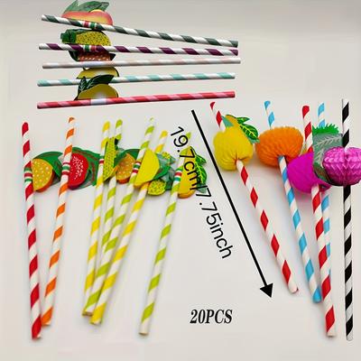 TEMU 20pcs Of Adorable Fruit-shaped Paper Straws - Perfect For Parties!