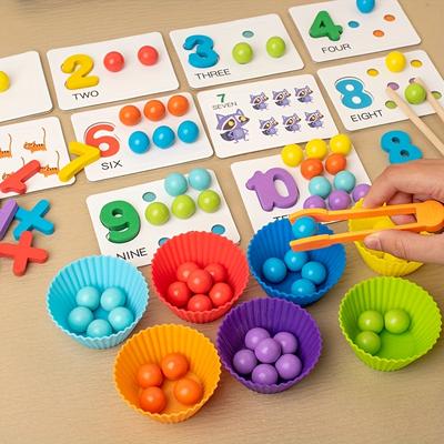 Montessori Kids Arithmetic Toys, Number Cognitive Intelligence Development Educational Early Learning Toy, Preschool Color Sorting Toddlers Beads Number Matching Game, Kindergarten Puzzle Toy