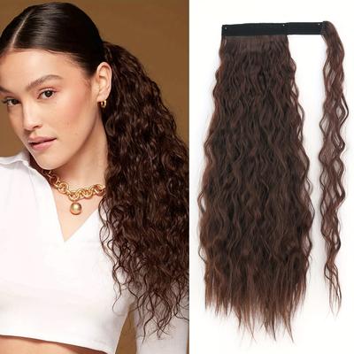 TEMU Luxurious 22-34 Inch Curly Wave Clip-in Hair Extensions For Women - High Temperature Fiber, Synthetic Wrap Curls, And Charm, Durable Design, Breathable Net - Versatile Style For Women And Girls Image