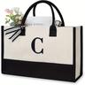 Personalized Canvas Beach Bag Letter Canvas Tote Practical Tote Lunch Bag