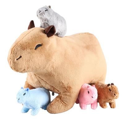 13.38'' Kawaii Mommy Capybara Stuffed Animal With 4 Baby Capybaras Inside - Perfect Christmas Gift For Kids!