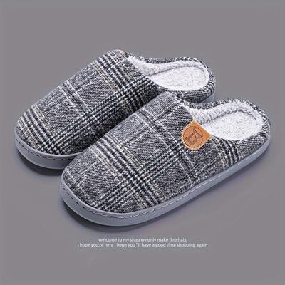 TEMU Men's & Women' Fleece Slippers, Soft Warm Indoor Floor Moccasins, Minimalist Solid Color With Alphabet Pattern, Round Toe Slip-on Shoes For Fall, Spring, Winter - It-2654 Image