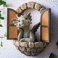 1pc, Garden Dragon Sculpture, Outdoor Window Dragon Statue, Dragon Garden Statue, Resin Garden Dragon Statue, Outdoor Ornament, Outdoor Garden Decor, Halloween Room Decoration Gothic