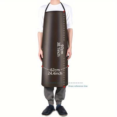 TEMU Black Pvc Leather Apron - Long Style With Adjustable Straps For Kitchen, Café, And Restaurant Use Image