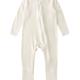 Baby's Cute Casual Ribbed Kit Zip-up Romper, Newborn's V Neck Jumpsuit