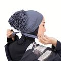 Chiffon Plate Flower Turban Hat Elegant Solid Color Head Wraps Elastic Head Scarf Hijab Beanies Chemo Cap For Women