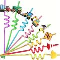 4pcs Reusable Construction Plastic Straws Excavator Car Theme Birthday Party Supplies Gift Favors Construction Theme For Boy Birthday Party Decorations