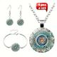 4pcs/set Mandala Flower Time Gemstone Necklace & Bracelet & Earrings Jewelry Set, Vintage Decorations Creative Glass Pendant For Men And Women