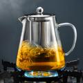 1pc Thickened Glass Teapot, Heat Resistant Floral Tea Pot With Stainless Steel Filter, Suitable For Dishwasher, Perfect For Home Tea Brewing, Tea Accessories