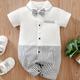 Baby Boys Casual Striped Short Sleeve Lapel Collar Romper Clothes