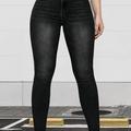 Plain Black Stretchy Denim Pants, High Rise Slash Pockets Skinny Jeans, Women's Denim Jeans & Clothing