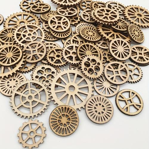 50pcs 2.5~5cm Mini Wooden Gear Puzzle Buttons Wood Pieces Crafts Diy Painting Decorations