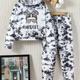 Girl's Marble Pattern 2pcs, Hoodie & Sweatpants Set, Cartoon Sunglasses Girl Print Casual Outfits, Kids Clothes For Spring Fall