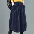 Solid Loose Corduroy Skirt, Casual Elastic Waist Maxi Skirt With Pocket, Women's Clothing
