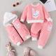 Baby Girls Autumn And Winter Cute Rabbit Embroidery Silver Fox Fleece Suit, Long Sleeve Sweatshirt + Trousers + Cotton Hooded Coat Vest 3pcs Set